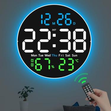 Imagem de JoFomp Relógio de parede digital grande de 25,4 cm com controle remoto, visor de LED, despertador digital plug-in, brilho automático, horário de verão, temperatura, umidade, aplicado à sala de aula