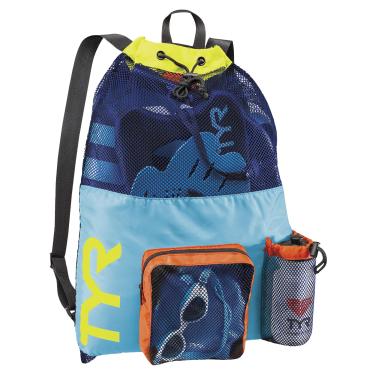 Imagem de TYR, Mochila Big Mesh Mummy para natação, academia e treino, Azul/Amarelo, Único