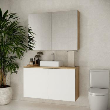 Imagem de Conjunto de Banheiro com Cuba 110cm Marrom Carvalho / Branco