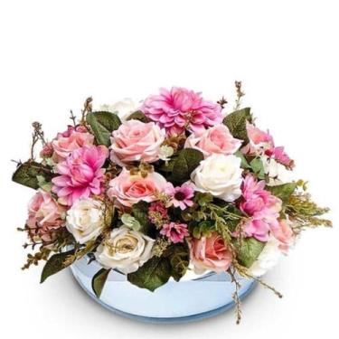 Imagem de Arranjo Grande Rosas Artificiais Mistas Vaso Prata Espelhado - La Caza