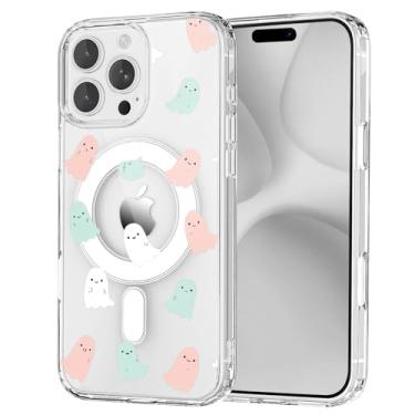 Imagem de OFQKOAKS Capa para iPhone 15 Pro, compatível com MagSafe, capa magnética colorida de Halloween fantasma assustador, capa protetora transparente e macia para iPhone 15 Pro
