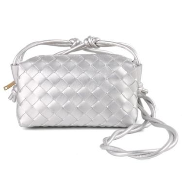 Imagem de CAPTAIN VIKINGS Bolsas transversais de tecido para mulheres, bolsa de ombro pequena feita à mão, bolsa de mão com fecho de zíper, Prata, Hobo de tecido metálico