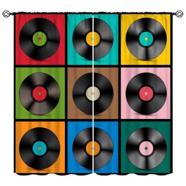 Imagem de Wallira Cortinas de música retrô, discos musicais, disco musical, rock, decoração de violão, tratamentos de janela para crianças, meninos, meninas, quarto, festa, café, bar, berçário, drapeados 104 cm