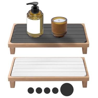 Imagem de 2 bandejas de saboneteira de madeira, suporte de saboneteira com tapete absorvente de água para pia de cozinha, suporte de pia de secagem instantânea, bandeja de pia de pedra diatomácea de secagem