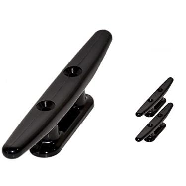 Imagem de QPURO Chuteira de nylon preta para barco de 10 cm - gancho de corda, gancho de caiaque, amarrar, grampos de doca de barco - ideal para decoração marítima, convés, náutica (pacote com 2)