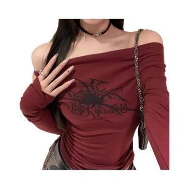 Imagem de Camiseta Cropped Vintage De Manga Longa Com Estampa Gótica Grunge Para