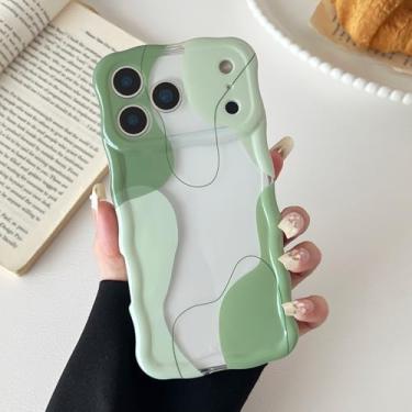 Imagem de DEFBSC Capa para iPhone 17 Pro, linda capa de telefone com estampa de arte ondulada transparente para mulheres e meninas, capa protetora durável com moldura ondulada para iPhone 17 Pro, verde