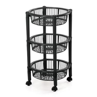 Imagem de Prateleira Organizadora Multiuso 3 Andares com Rodinhas – Fruteira Vertical de Plástico para Cozinha e Despensa (Preto)