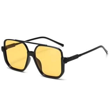 Imagem de JRLLFD Óculos de sol vintage Double Bridges Big Frame, feminino, masculino, esportivo, para dirigir, UV400 (preto e amarelo)
