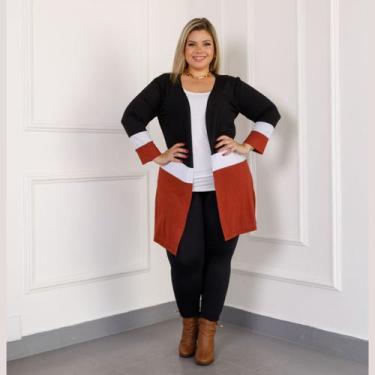 Imagem de Cardigan Casaco Tricolor Manga Longa Inverno Plus Size - Rosana Farcai
