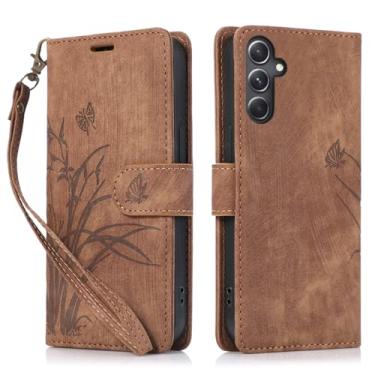 Imagem de Capa carteira para Samsung Galaxy A55 5G, capa de telefone de couro com padrão de borboleta orquídea com 3 compartimentos para cartão e 1 compartimento para dinheiro, fivela magnética à prova de