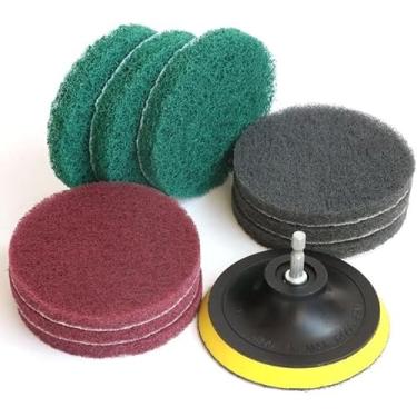 Imagem de Almofadas De Esfregar Elétricas De 5 Polegadas/4 Polegadas Para Broca Polidor Esfregão Gancho & Laço Disco De Lixa Abrasivo Não Tecido Limpeza Industrial, 11pcs mix, 4 inch