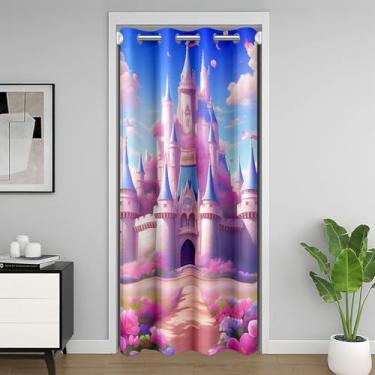 Imagem de Cortina de porta de castelo de desenho animado floral para porta de armário, cortina blackout de princesa de conto de fadas para privacidade de quarto, decoração de quarto de meninas, 86 x 203 cm, 1