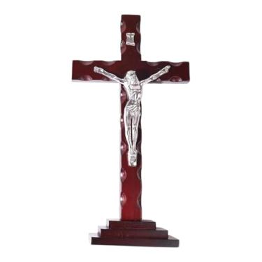 Imagem de Ｂｅｓｇａ Enfeite de cruz de crucifixo de parede de madeira, pingente religioso exclusivo de escultura de Jesus pendurado, para entrada, Natal, sala de estar, Jesus Branco 34x17.5cm