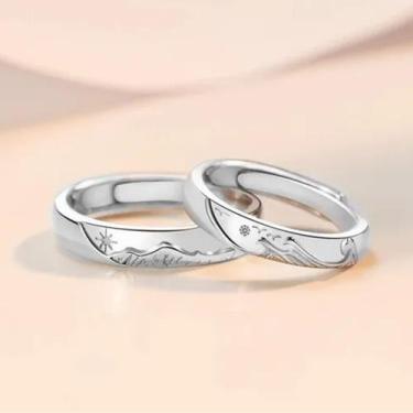 Imagem de 1 Par Aliança Sol & Lua Compromisso Prata Ajustável Mod5 - Outlet Boxe