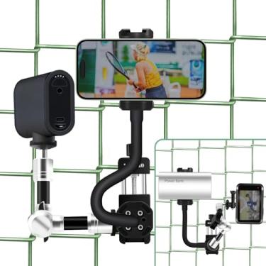 Imagem de Suporte de cerca dupla de metal de beisebol compatível com GoPro/Mevo Start braçadeira de cerca de smartphone compatível com DJI Action/Osmo Pocket 3/2/Insta360/ para kit de mudança de jogo de radar