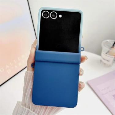 Imagem de Capa para Galaxy Z Flip5, capa protetora luxuosa de cor fosca com proteção contra colisão, cor gradiente, dobradiça rígida (para Galaxy Z Flip5/azul)