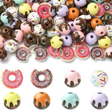 Imagem de UR URLIFEHALL 100 contas aleatórias de madeira rosquinhas impressas redondas de madeira para colar faça você mesmo, pulseira, brincos, chaveiro, artesanato, fabricação de joias