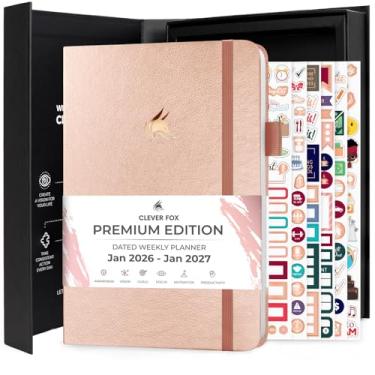 Imagem de Clever Fox Agenda semanal para planejamento e gerenciamento de tempo premium 2025 com rastreador de hábitos e lista de tarefas (ouro rosa)