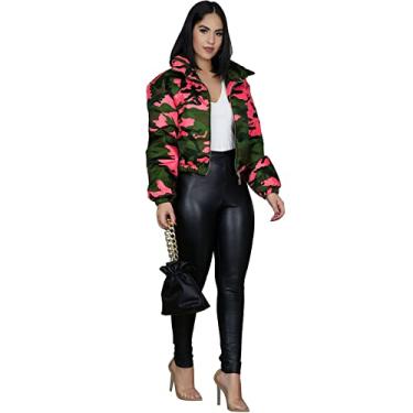 Imagem de Jaqueta De Inverno Feminina Jaqueta Feminina Camuflada Camuflada Jaqueta Curta Para O Inverno, Rose Green, XL
