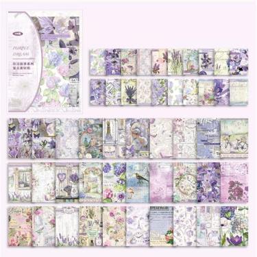 Imagem de 100 folhas, 50 designs exclusivos, papel vintage floral, flores roxas e rosa elegantes com escrita cursiva, papel texturizado para scrapbook para fazer cartões, materiais de arte de origami