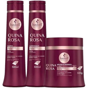 Imagem de Kit Haskell Quina Rosa Shampoo 500ML Condicionador Mascara