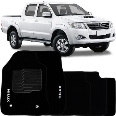 Imagem de Jogo de Tapete Automotivo Carpete Toyota Hilux 2006 à 2015 Soft Logo Bordado Preto 5 Peças