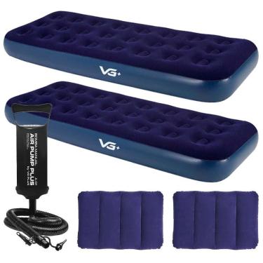 Imagem de Kit 2 Colchões Infláveis Solteiro + 2 Travesseiros + Bomba Manual Vg Plus