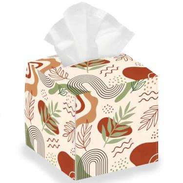 Imagem de DELORIGIN Caixa de couro quadrada de tecido de arte moderna boêmia caixa de armazenamento de lenços dobrável caixa de armazenamento de papel à prova d'água caixa de papel toalha recipiente organizador