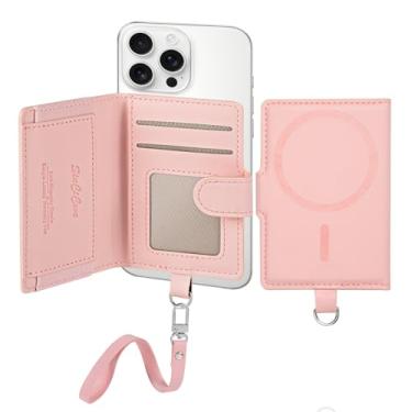Imagem de Carteira MagSafe, carteira magnética com alça de pulso para iPhone 17/16/15/14/13/12 séries, 7+ porta-cartões, bloqueio RFID, azul e rosa giz, Giz rosa, Compacto