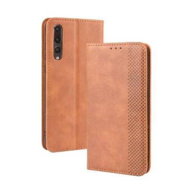 Imagem de Capa para HUAWEI P20 Pro,Retro Flip magnético,Caso de telefone de couro PU,Design de carteira com 3 slots de cartão e 1 clipe de dinheiro -Brown