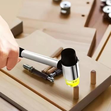 Imagem de 1 martelo multifuncional destacável de cabeça dupla, vibração suave nos dois lados, aderência de borracha, uso duplo redondo e plano, adequado para uso profissional, artesãos, artesanato de couro