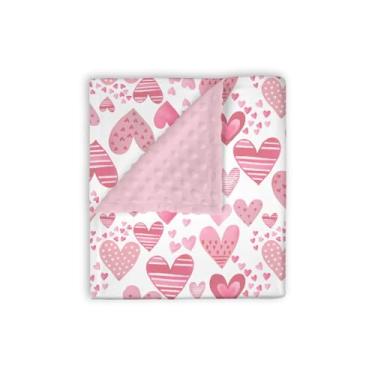 Imagem de EyMzcod Cobertores de vison para bebês meninas corações de dia dos namorados, boho rosa sujo macio camada dupla pontilhada suporte recebendo swaddle, recém-nascido, bebê, berçário, roupa de cama