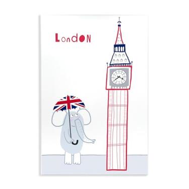 Imagem de Stupell Industries Arte de placa de parede Elephant & Big Ben London, design por Carla Daly, 15 x 10