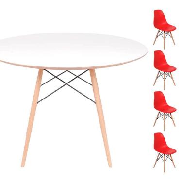 Imagem de Conjunto Mesa Eames Branca 120cm + 4 Cadeiras Vermelha