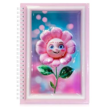 Imagem de omatek smart technologies Caderno espiral com capa brilhante 3D A5 – Caderno de capa dura fofo com 80 folhas – Caderno escolar para crianças, meninas e meninos – Flor sorridente