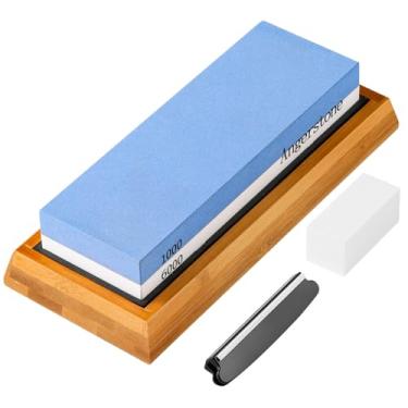 Imagem de Angerstone Pedra de amolar para facas premium – grão de amolar 1000/6000, amolador de facas com base antiderrapante, melhor kit de afiar pedras molhadas, guia de ângulo