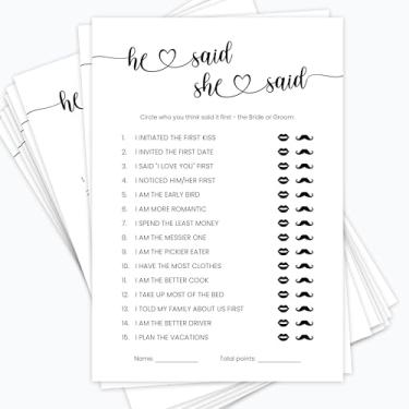 Imagem de LUXAVELLA He Said She Said Cartões de jogo de casamento, pacote com 35, atividade de chá de panela, 12 x 17 cm, cartolina premium, perguntas divertidas de perguntas sobre atividades de festa de