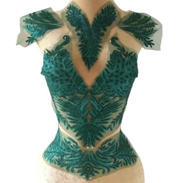 Imagem de Apliques adesivos para pescoço ombro peito cintura parte decorativa para costurar à noite vestido de casamento roupas vestido baile festa dança estado costura, pequenos grânulos colados (verde)