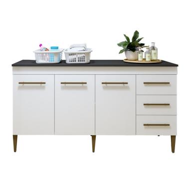 Imagem de Lavanderia Modulada Nova Iguaçu Balcão 3 Portas E 3 Gavetas - Kaiki Móveis Branco