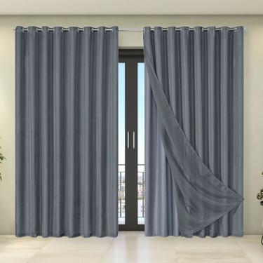 Imagem de Cortina Tecido Blecaute Com Voil Liso 4,00m X 2,70m 100% Poliéster 100% Poliéster - Cinza