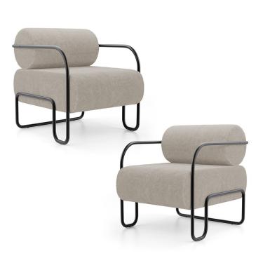 Imagem de Kit 02 Poltronas Decorativas Orgânica Living Miska Bouclê Bege - Desk Design