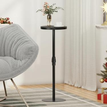 Imagem de TUTOTAK Mesa lateral redonda alta, mesa de canto pequena, mesa de bebida, mesa lateral de pedestal, sala de estar, preta TB01BK096