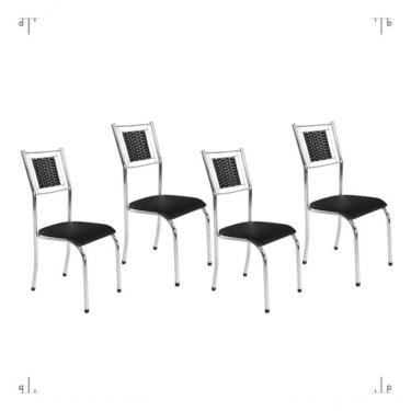 Imagem de Kit 4 Cadeira Jantar Moderna Cromada Aço Junco Cozinha Sala