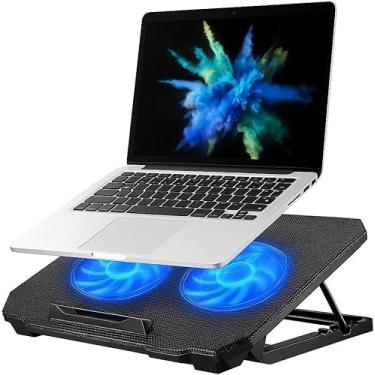 Imagem de Suporte para Notebook com Ventilador Duplo LED, Base Ergonômica Ajustável em 8 Níveis, Preto, com Porta USB, para Resfriamento de Laptop