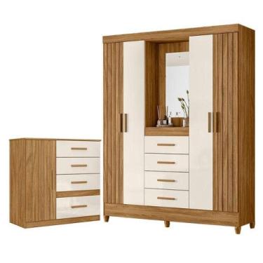 Imagem de Guarda Roupa Solteiro Com Espelho Atenas E Cômoda Vênus Freijó Off Whi