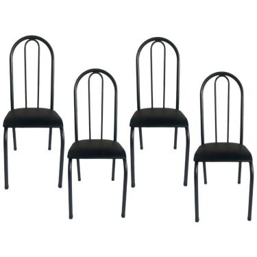 Imagem de Kit 4 Cadeiras Sala Jantar Aço Tubolar Cozinha Courino Junco Cor Do Assento:preto-preto