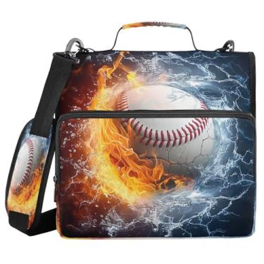 Imagem de STAYTOP Pasta de zíper escolar de beisebol com alça de ombro, anéis de vedação de 3,8 cm, capacidade para 600 folhas, pasta de arquivos expansível, vários bolsos e organizador de armazenamento
