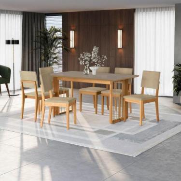 Imagem de Conjunto Sala de Jantar Dora em Madeira Maciça 6 Cadeiras Boucle Bege 