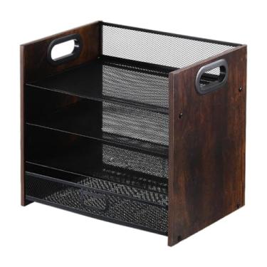 Imagem de RNXRZANK Organizador de Mesa de Madeira, Porta-arquivos para Mesa, Bandeja de Madeira para Papéis com Alça, para Correspondência em Casa, 4 níveis